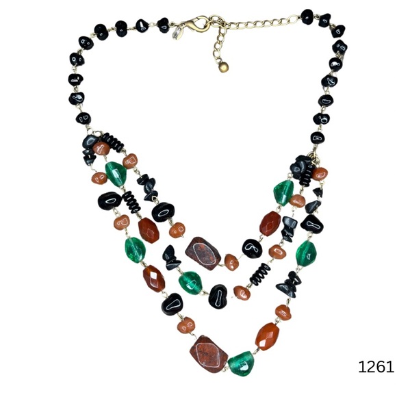 Chico's Jewelry - 1261 Chico's Black and Green Multi-Strand Stone Necklace